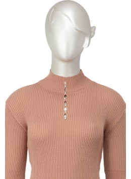 Oppland Women's Winter Stylish Stoned Half Collar Long Sleeve Fitted Lycra Knitted Knitwear Badi Sweater on the Chest  - Image 4