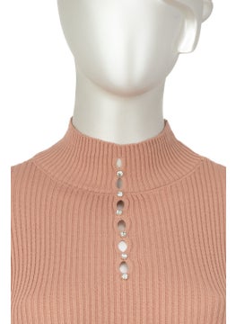 Oppland Women's Winter Stylish Stoned Half Collar Long Sleeve Fitted Lycra Knitted Knitwear Badi Sweater on the Chest  - Image 5