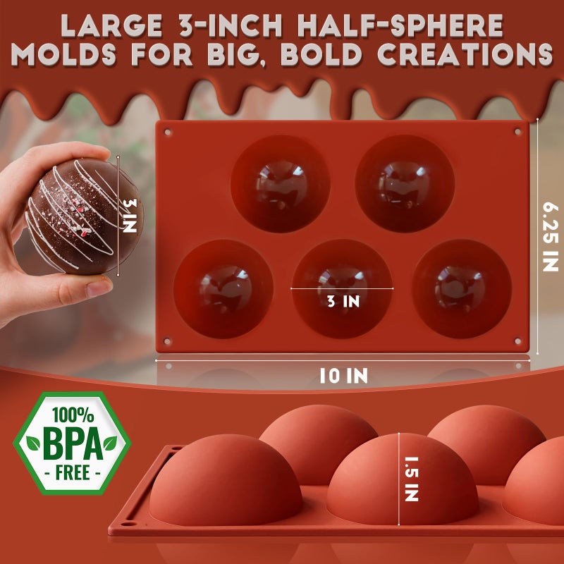 Hknmtt Hemisphere Silicone Molds 3 Inch For Hot Cocoa Chocolate Bombs Valentines Semi Ball Making Kit Cake Decor Mould  Food Grade Non-Stick Kitchen Baking Supplies Oven Safe - Image 4
