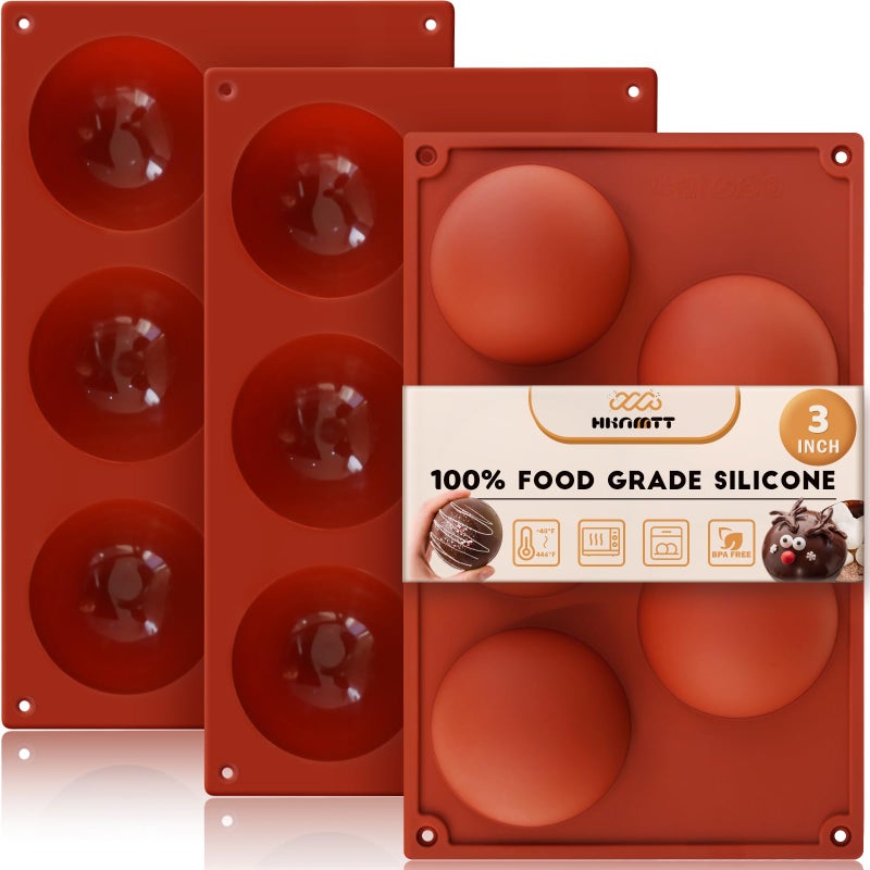 Hknmtt Hemisphere Silicone Molds 3 Inch For Hot Cocoa Chocolate Bombs Valentines Semi Ball Making Kit Cake Decor Mould  Food Grade Non-Stick Kitchen Baking Supplies Oven Safe - Image 1