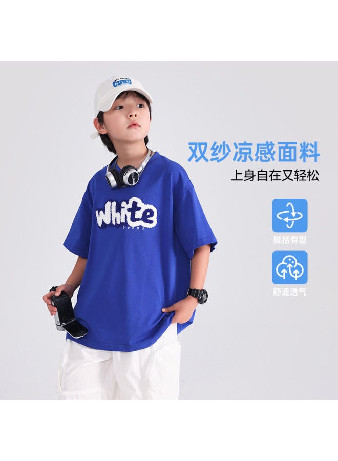 Boys' Summer Dopamine Towel Embroidery Ice-feel Short-sleeve T-shirt  New Children's Summer Half-sleeve Pure Cotton Top