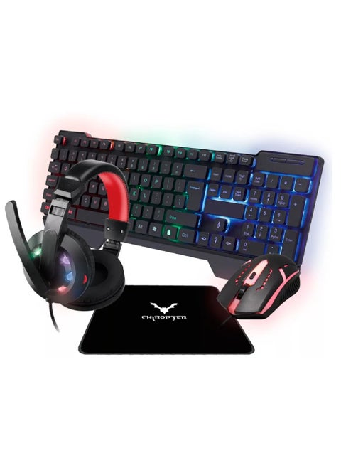 لوحة مفاتيح ألعاب 4 في 1 مع ماوس لوحة لمس وسماعة رأس ألعاب سلكية بإضاءة خلفية LED RGB للاعبي الكمبيوتر الشخصي وXbox وPS4