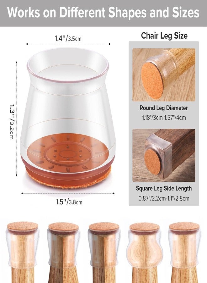 CUBIZ 24 PCS Silicone Chair Leg Floor Protectors, Premium Felt Furniture Pads for Hardwood Floors, Furniture Sliders for Chair Leg Stool Leg Protectors Cap for Avoid Noise and Scratches (Clear, Large) - Image 2