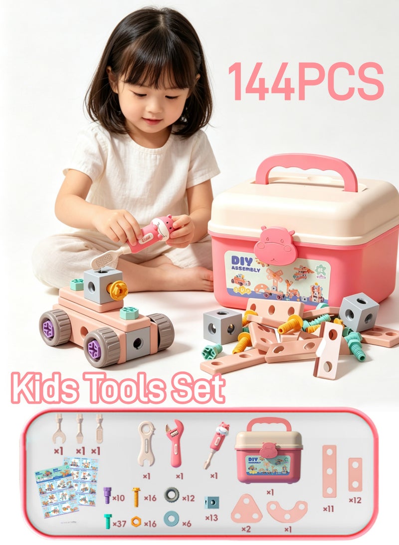 Children's Repair Tool Box 144PCS Pretend Play Tool Set DIY Tools Toys for Kids Screw Toolbox Set Assembly Simulation Repair Tools Educational Toys Children's Play House Toy Puzzle Educational Toy - Image 1