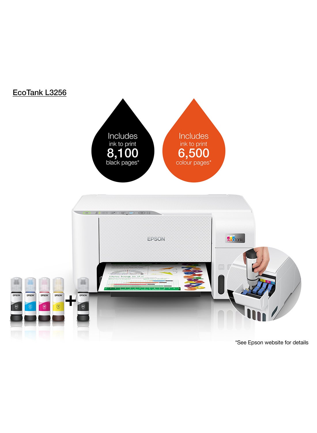 Epson EcoTank L3256 Wireless All-In-One Ink Tank Printer - White