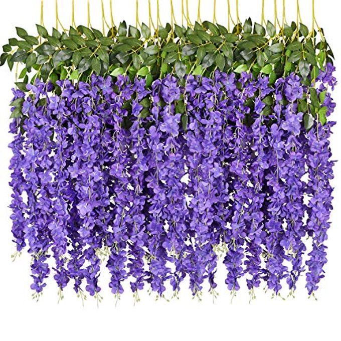 DearHouse 6 Pack 3.75 Feet/Piece Artificial Fake Wisteria Vine Ratta Hanging Garland Silk Flowers String Home Party Wedding Decor (Purple) - Image 1