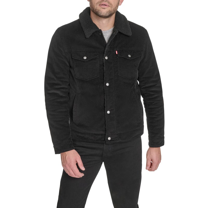 Levi's Men's Cotton Trucker, Black Corduroy, Large - Image 1