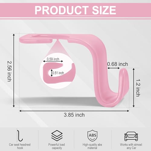 LivTee Car Seat Headrest Hook, Auto Seat Hook Hangers Storage Organizer Interior Accessories for Purse Coats Umbrellas Grocery Bags Handbag, 4-Pack - Pink - Image 3