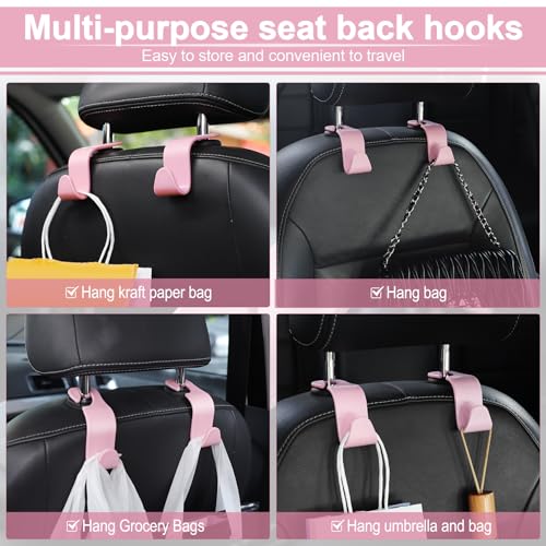 LivTee Car Seat Headrest Hook, Auto Seat Hook Hangers Storage Organizer Interior Accessories for Purse Coats Umbrellas Grocery Bags Handbag, 4-Pack - Pink - Image 5