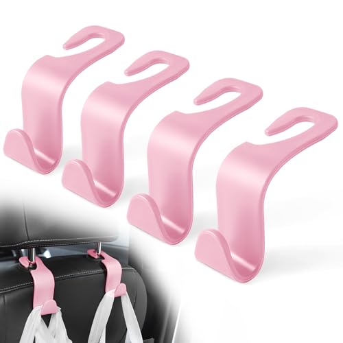 LivTee Car Seat Headrest Hook, Auto Seat Hook Hangers Storage Organizer Interior Accessories for Purse Coats Umbrellas Grocery Bags Handbag, 4-Pack - Pink - Image 1