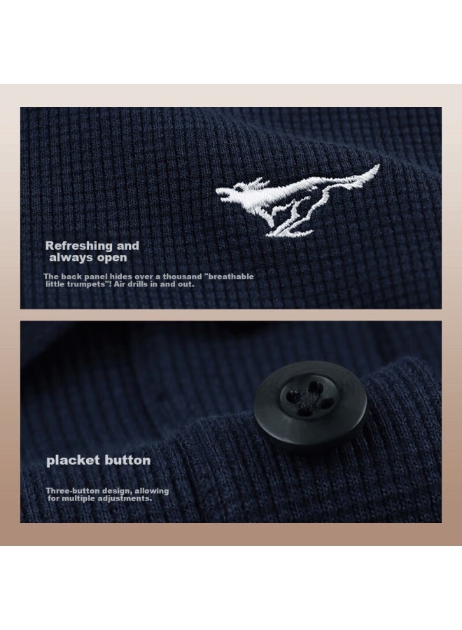 Septwolves Seven Wolves Men's Long Sleeve Polo Shirt Business Casual Waffle Knit Embroidered Wolf Logo Chest Pullover Shirt Men - Image 4