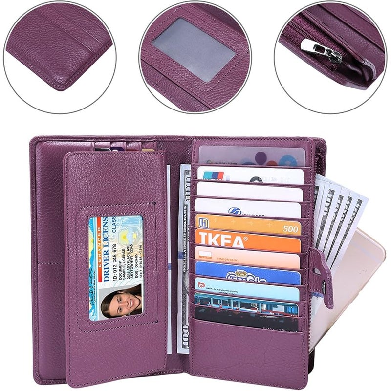 ITSLIFE Women's Big Fat Rfid Blocking Leather wallet clutch organizer with checkbook holder Purple - Image 5