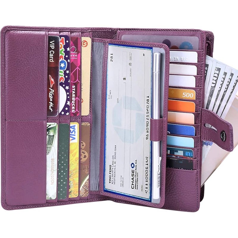 ITSLIFE Women's Big Fat Rfid Blocking Leather wallet clutch organizer with checkbook holder Purple - Image 2