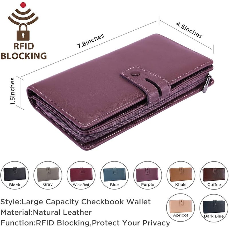 ITSLIFE Women's Big Fat Rfid Blocking Leather wallet clutch organizer with checkbook holder Purple - Image 4