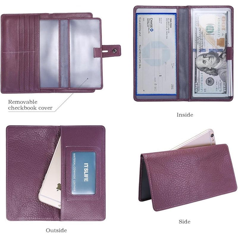 ITSLIFE Women's Big Fat Rfid Blocking Leather wallet clutch organizer with checkbook holder Purple - Image 3
