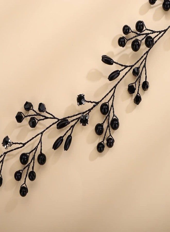 Rumtock Black Beads Hair Vine with Hair Pins Set for Wedding Brides Handmade Headband Jewelry - Image 4