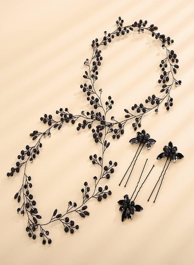 Rumtock Black Beads Hair Vine with Hair Pins Set for Wedding Brides Handmade Headband Jewelry - Image 2