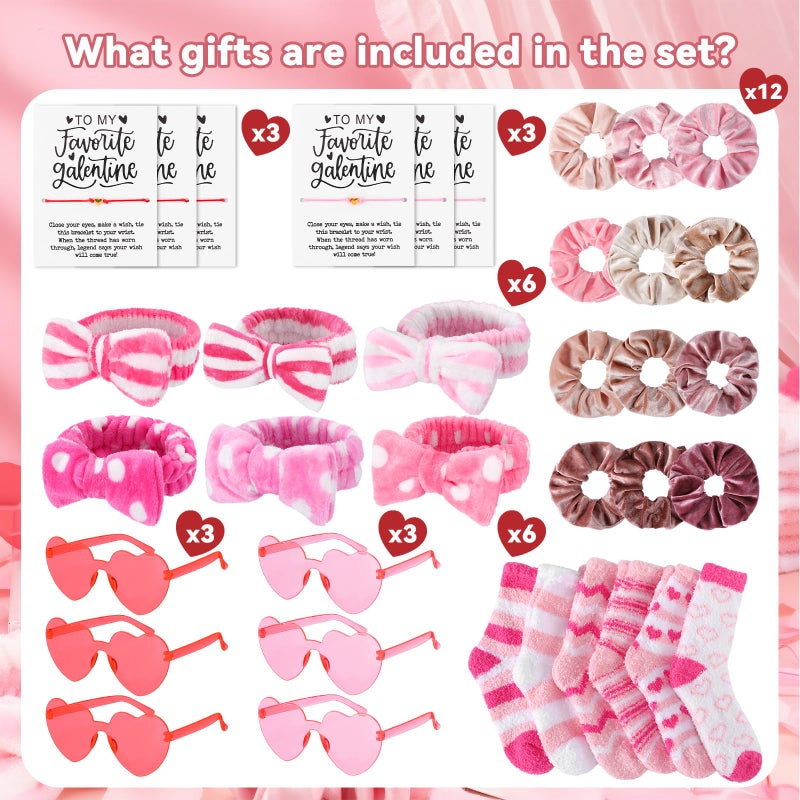 Berlune 6 Set 43 Pcs Galentines Party Gift Favors Sleepover Party Supplies Spa Slumber Include Fuzzy Socks Velvet Scrunchie Headbands Glasses Bracelets Card PVC Bags for Friends Women Girls BFF Bestie - Image 3