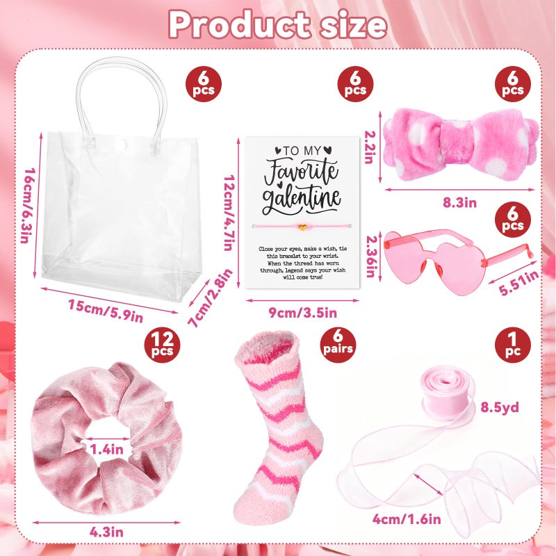 Berlune 6 Set 43 Pcs Galentines Party Gift Favors Sleepover Party Supplies Spa Slumber Include Fuzzy Socks Velvet Scrunchie Headbands Glasses Bracelets Card PVC Bags for Friends Women Girls BFF Bestie - Image 2