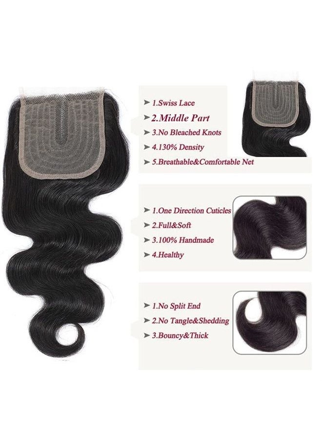 Amella Hair Body Wave T part Human Hair lace Closure Middle Part 100% Unprocessed Brazilian Human Remy Hair 4x0.75inch Lace Closure Can Be Dyed and Bleached Natural Black Color 10inch  - Image 5