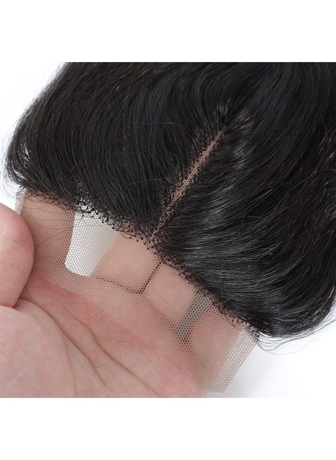 Amella Hair Body Wave T part Human Hair lace Closure Middle Part 100% Unprocessed Brazilian Human Remy Hair 4x0.75inch Lace Closure Can Be Dyed and Bleached Natural Black Color 10inch  - Image 2