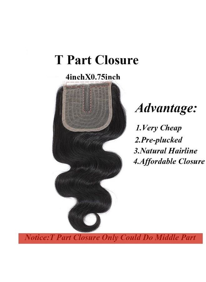 Amella Hair Body Wave T part Human Hair lace Closure Middle Part 100% Unprocessed Brazilian Human Remy Hair 4x0.75inch Lace Closure Can Be Dyed and Bleached Natural Black Color 10inch  - Image 3