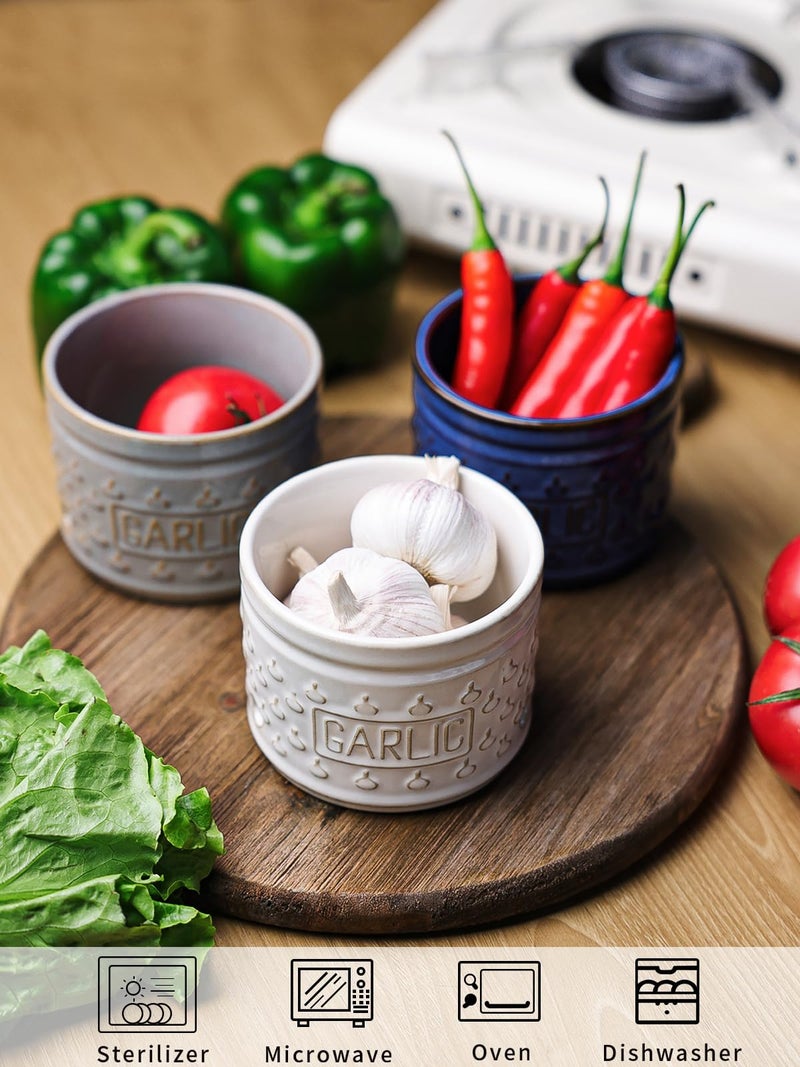 GDCZ Garlic Keeper with Lid, Ceramic Garlic Holder Storage Container to Keep Your Garlic Cloves Fresh Longer, 4.3 Inch (Blue) - Image 3