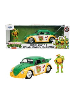 Teenage Mutant Ninja Turtles Jada Metal Die-Cast Vw Drag Beetle Car With Michelangelo Figure (1:24)  - Image 1