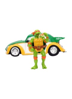 Teenage Mutant Ninja Turtles Jada Metal Die-Cast Vw Drag Beetle Car With Michelangelo Figure (1:24)  - Image 3