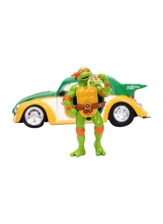 Teenage Mutant Ninja Turtles Jada Metal Die-Cast Vw Drag Beetle Car With Michelangelo Figure (1:24)  - Image 3