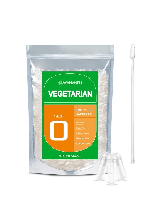 wananfu Size 0 Empty Capsules Vegetarian (100 Count) Bundle with Micro Lab Spoon, Clear Fillable Veggie Pill Capsules Size 0 for Making Your Own Supplements - Image 1