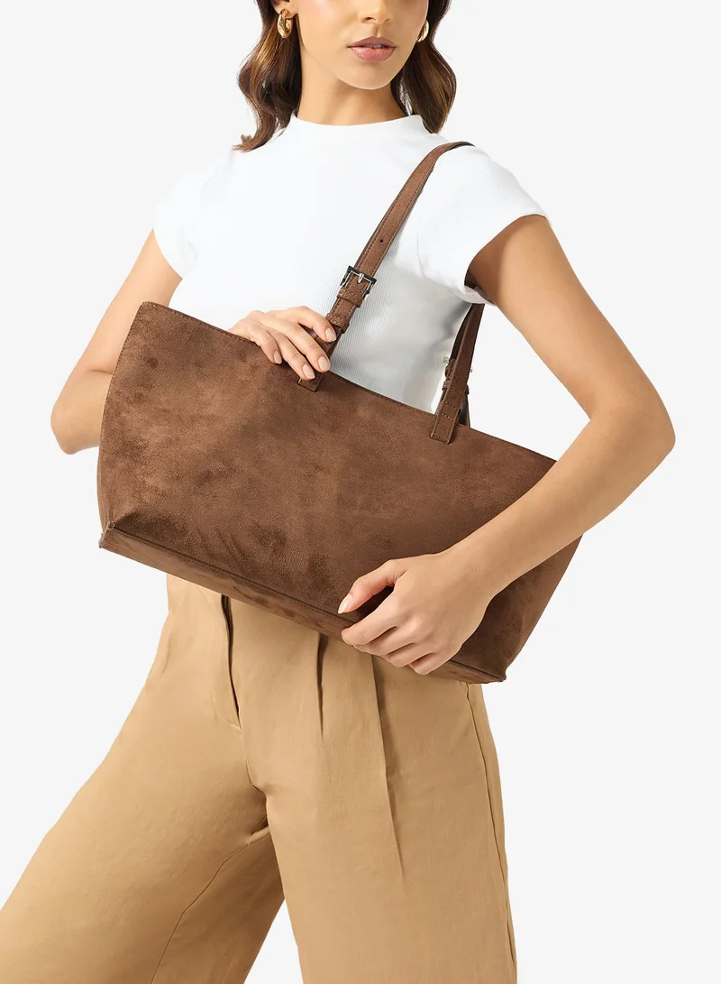 ELLA Suede East-To-West Tote Bag With Buckle