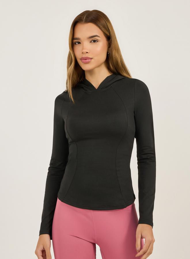 Styli Basic Hooded Thumbhole Detail Long Sleeves Top  - Image 1