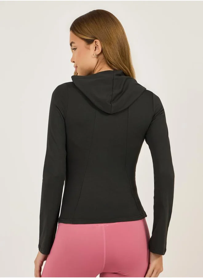 Styli Basic Hooded Thumbhole Detail Long Sleeves Top