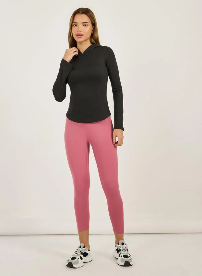 Styli Active Basic Hooded Thumbhole Detail Long Sleeves Top