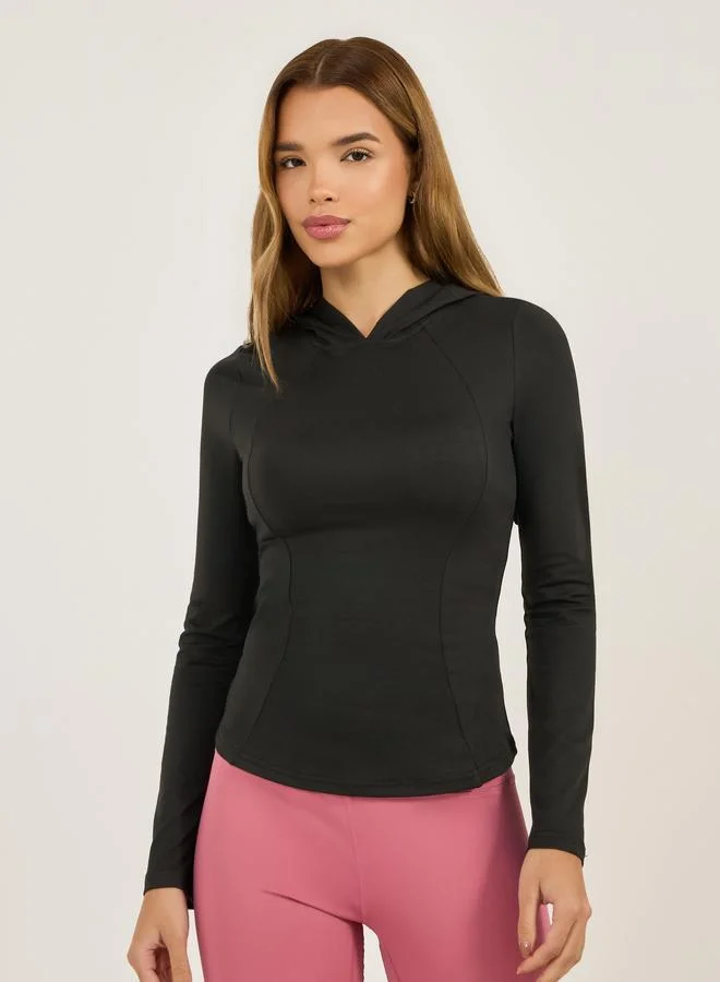 Styli Active Basic Hooded Thumbhole Detail Long Sleeves Top