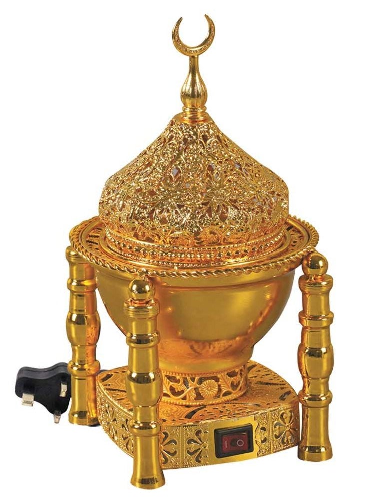 Bakhoor BoSidin Oud Incense Burner Electric Mabkhara Arabic Design Gold for Home Decore and Fragrance  - Image 1