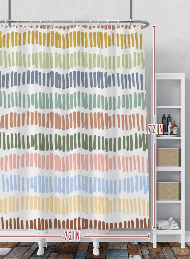 Baocicco Multicolour Stripe Bathroom Curtain Decor with Hooks - Rainbow Polychrome Aesthetic Shower Decor Accessory Set - Waterproof Polyester Fabric - 72x72 Inches - Set with 12 Hooks - Image 2