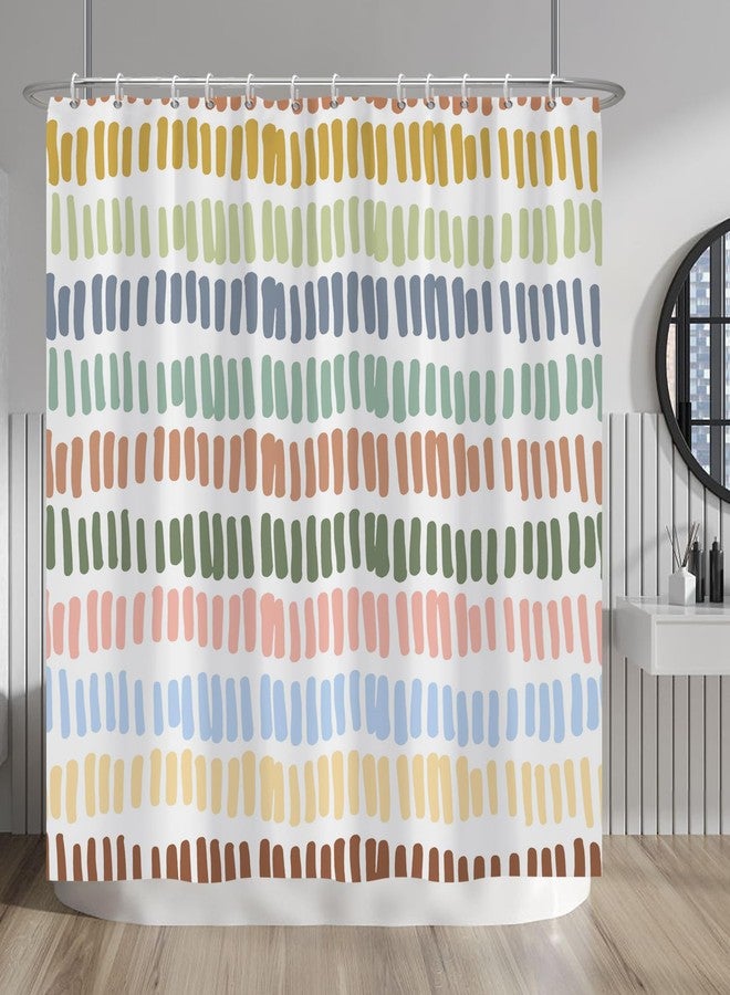 Baocicco Multicolour Stripe Bathroom Curtain Decor with Hooks - Rainbow Polychrome Aesthetic Shower Decor Accessory Set - Waterproof Polyester Fabric - 72x72 Inches - Set with 12 Hooks - Image 3
