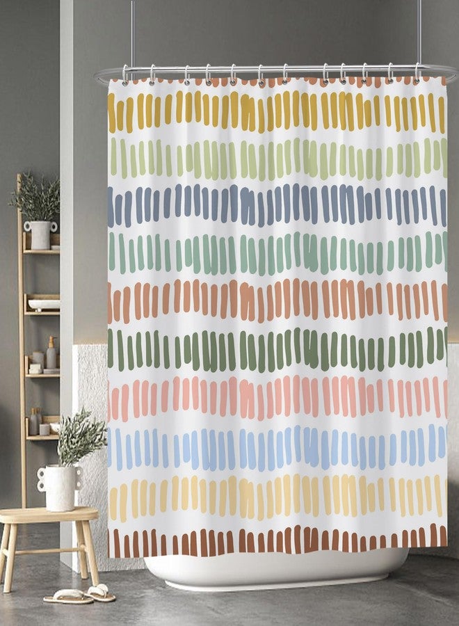 Baocicco Multicolour Stripe Bathroom Curtain Decor with Hooks - Rainbow Polychrome Aesthetic Shower Decor Accessory Set - Waterproof Polyester Fabric - 72x72 Inches - Set with 12 Hooks - Image 1