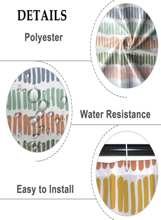 Baocicco Multicolour Stripe Bathroom Curtain Decor with Hooks - Rainbow Polychrome Aesthetic Shower Decor Accessory Set - Waterproof Polyester Fabric - 72x72 Inches - Set with 12 Hooks - Image 4