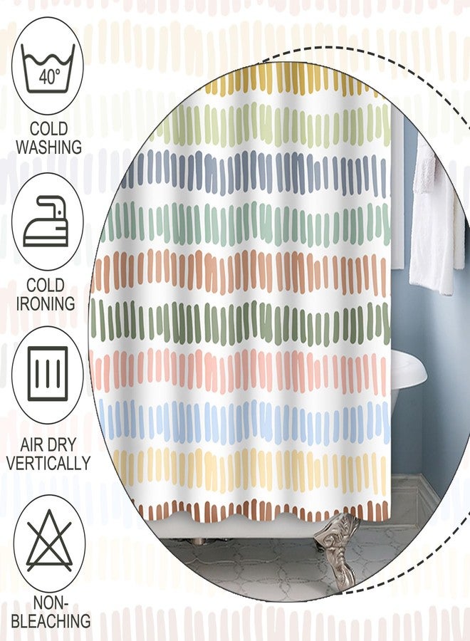 Baocicco Multicolour Stripe Bathroom Curtain Decor with Hooks - Rainbow Polychrome Aesthetic Shower Decor Accessory Set - Waterproof Polyester Fabric - 72x72 Inches - Set with 12 Hooks - Image 5