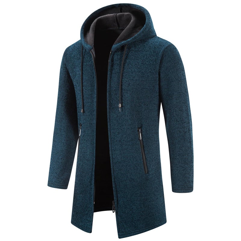 Mylldey Men's Long Cardigan Hoodies Full-Zip Fleece Lined Sweaters Knit Regular Fit Casual Sweater Hooded Coat wiht PocketNavy-XXL - Image 3
