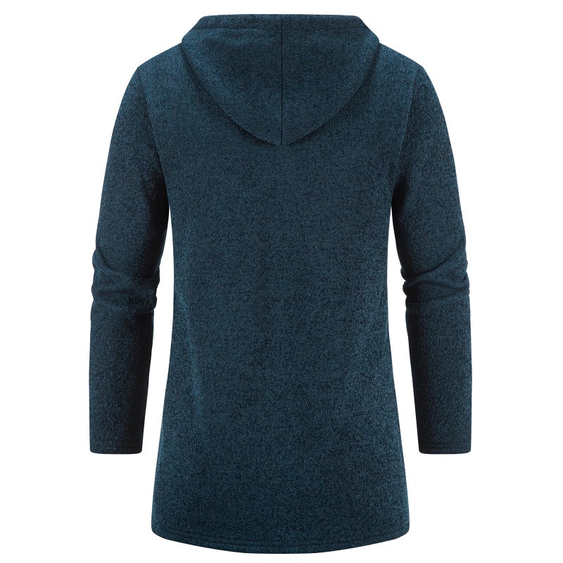 Mylldey Men's Long Cardigan Hoodies Full-Zip Fleece Lined Sweaters Knit Regular Fit Casual Sweater Hooded Coat wiht PocketNavy-XXL - Image 2