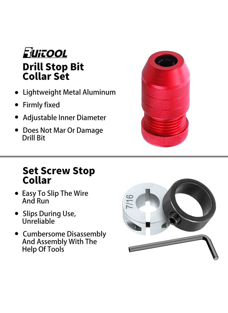 RUITOOL RUITOOL Drill Depth Stop for Drill Bits, Adjustable Drill Stop Applicable Drill Size Range 5/64"-3/16",15/64"-7/16", Aluminum Drill Bit Stop Collar Set for Woodworking Tools & Hand Tools, 2 Pcs  - Image 2