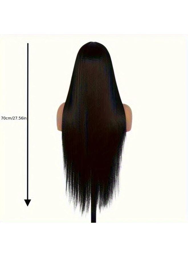 أسود 28 بوصة شعر مستعار أمامي مزيف طبيعي مستقيم خالي من الغراء - Image 4