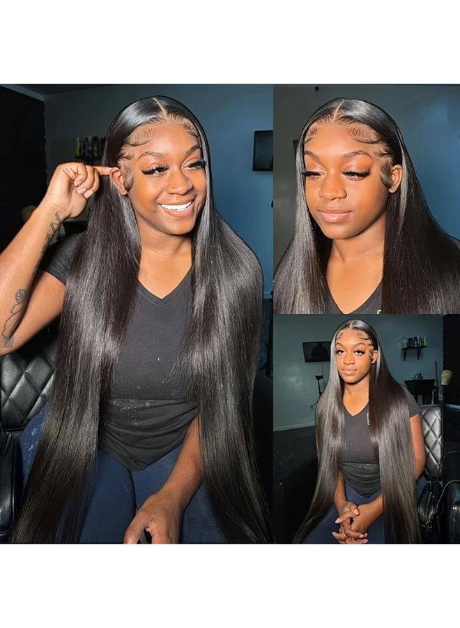 أسود 28 بوصة شعر مستعار أمامي مزيف طبيعي مستقيم خالي من الغراء - Image 3