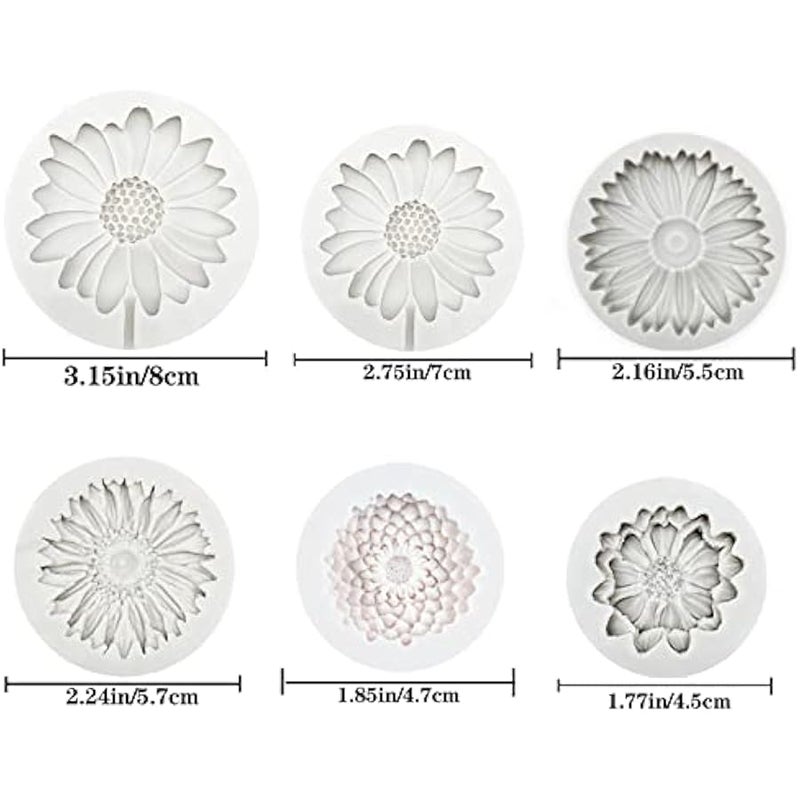 6 قطع من قوالب السيليكون ثلاثية الابعاد على شكل زهرة الاقحوان، قوالب خبز كيك فوندان على شكل زهور، قالب حلوى الشوكولاتة لحفلات استقبال المولود الجديد وتزيين الكيك والصلصال ومشاريع صناعة الصابون، 6 قطع - Image 2