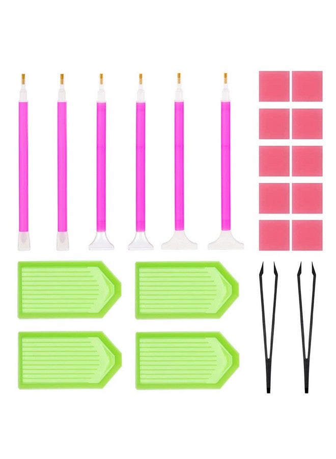 ZIBUYU® Diamond Painting Kit Tool 5D Diamond Art Pen Kit with 6 Diamond Painting Pen, 2 Tweezer, 10 Glue Clays, 4 Diamond Tray, 5D Diamond Painting Tool Kits Accessories - 22 Pieces - Image 1