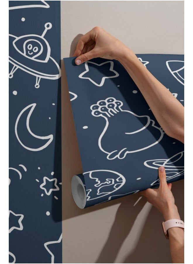 Home Gallery Navy Space Mural Fabric Wallpaper Covers An Area ​​Up To 4.2Mx3M With Adhesive  And Smoothing Tool  - Image 3